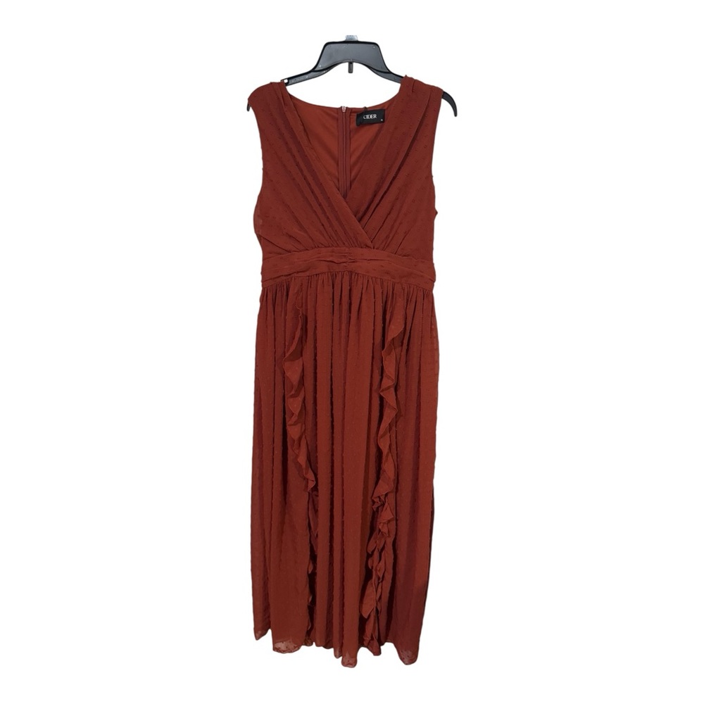 Cider Woven V-Neck Ruffle Hem Split Maxi Dress Rust Burnt Orange XL NWT - Picture 5 of 9